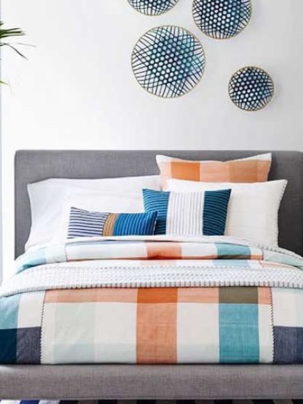 New west Elm Steven Alan Plaid F/Q Duvet Cover, Blue/Orange
